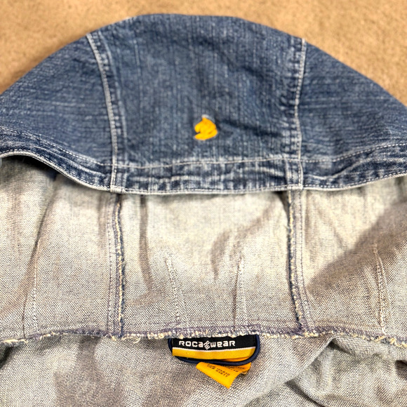 Vintage Rocawear Jean Jacket Hoodie Mens XL Embroidery Zip Sleeves Pockets EUC - Picture 9 of 13
